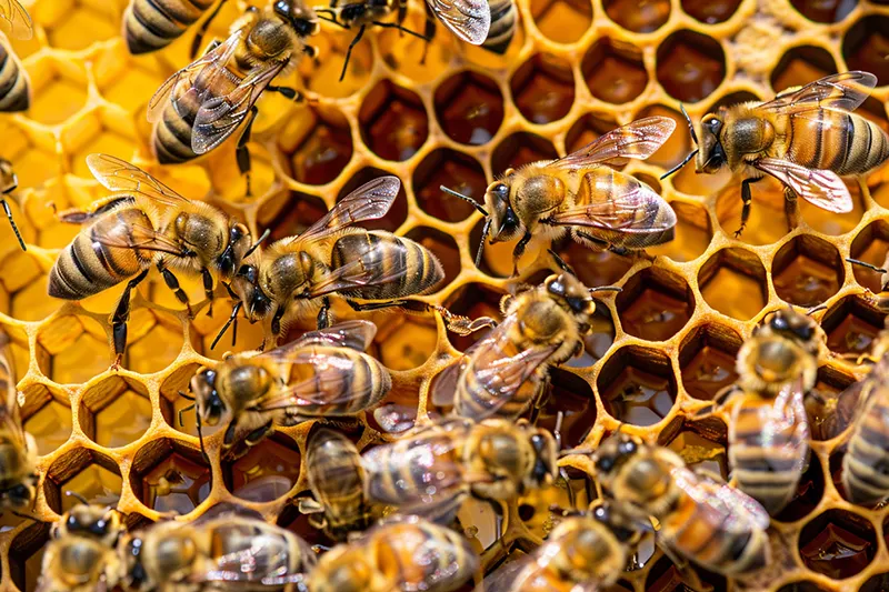 Ruche d'abeille en gros plan