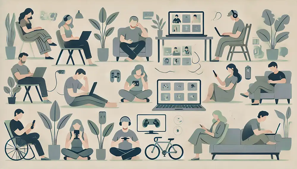 illustration d'activités en ligne pour passer le temps
