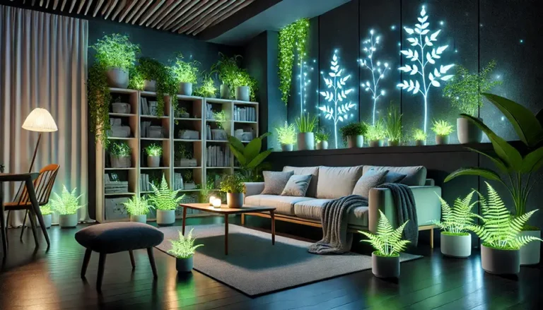 Salon décoré par des plantes bioluminescentes
