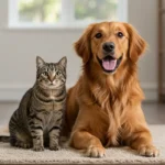 chien et chat côte à côte dans une maison regardant vers nous. Bien s'occuper de son animal