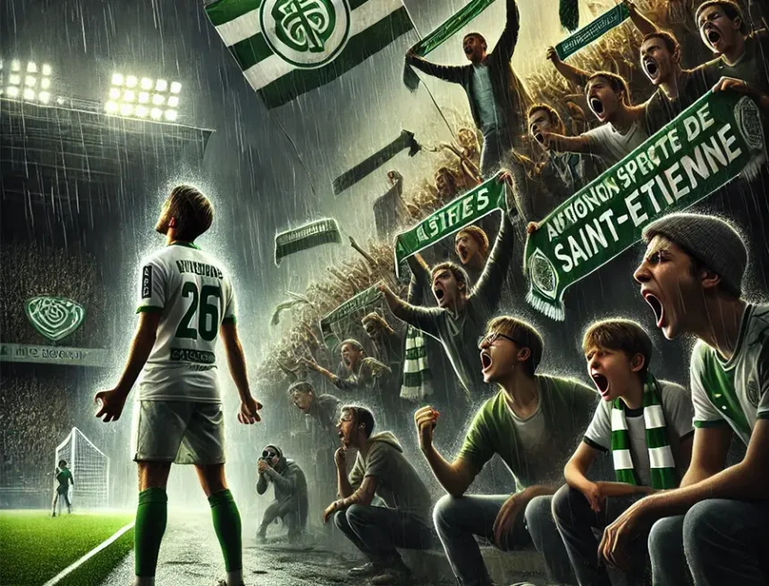 ASSE supporters de l'AS Saint-Etienne sous la pluie