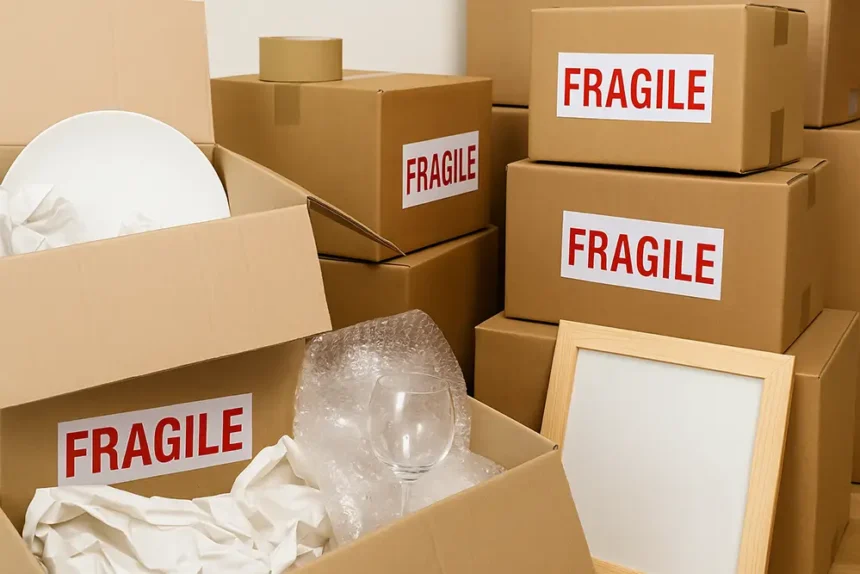 cartons de déménagement et objets fragiles