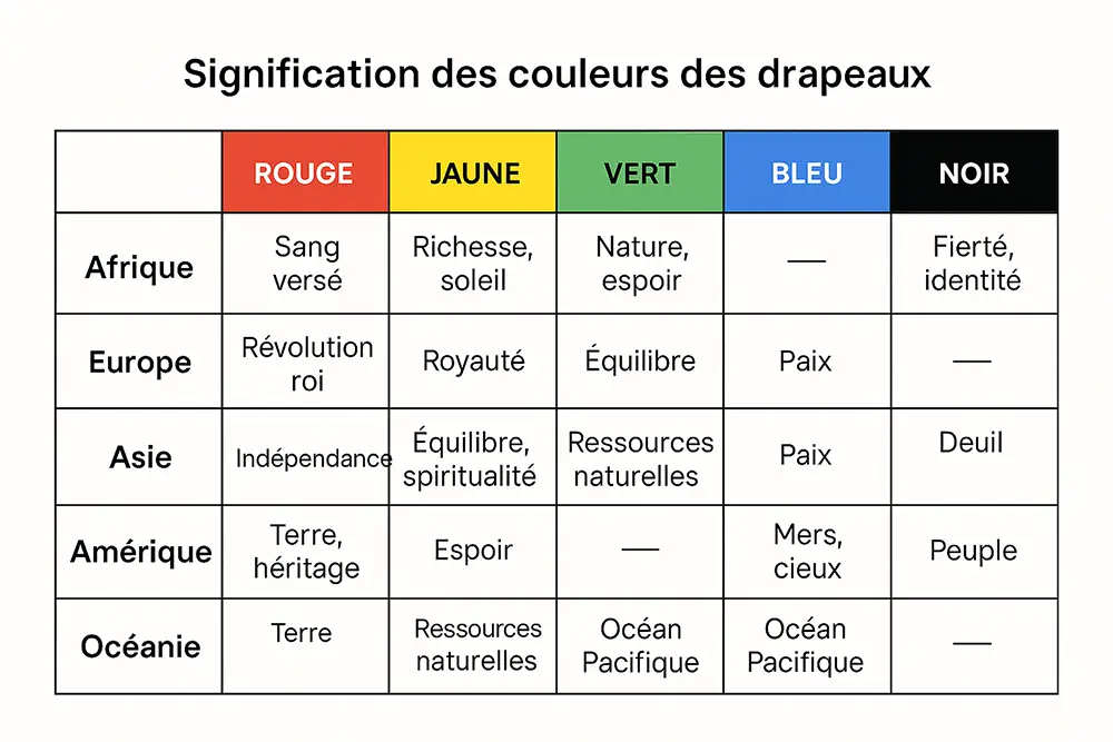 tableaux couleurs drapeaux et continents