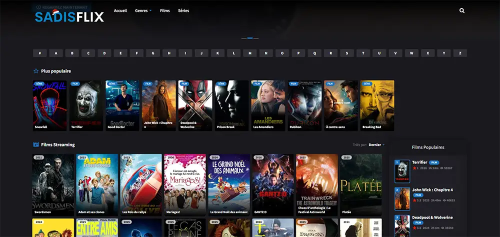 Sadisflix capture page d'accueil