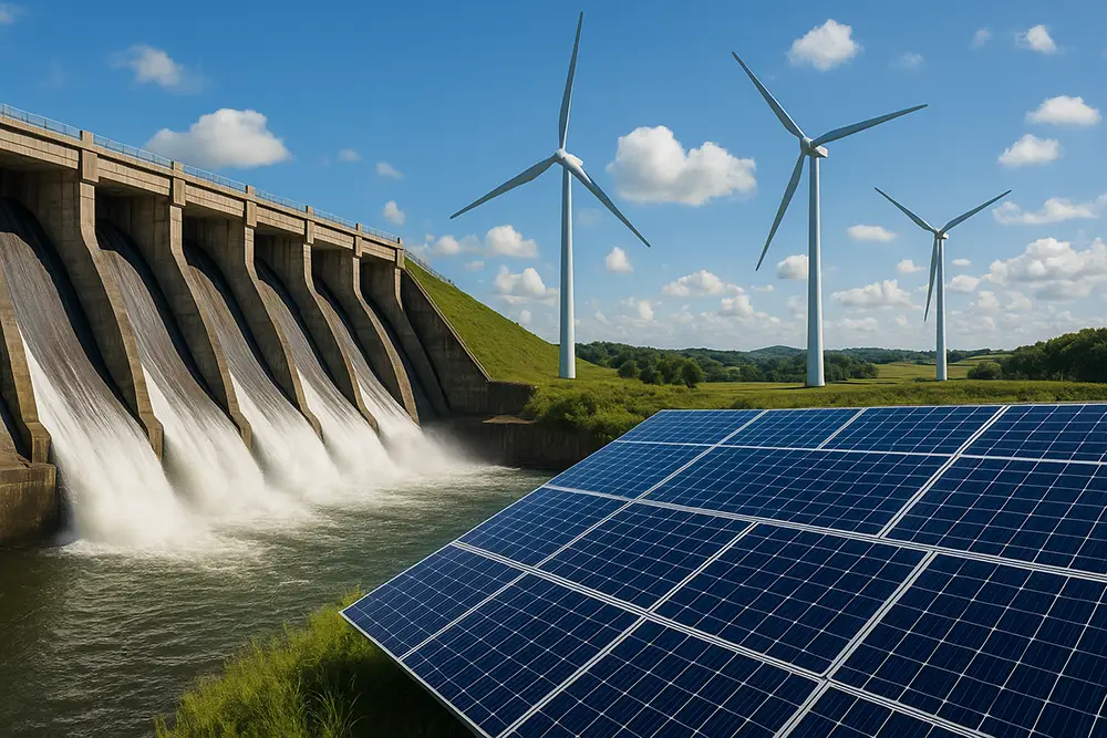 énergies vertes hydraulique, éolien et solaire