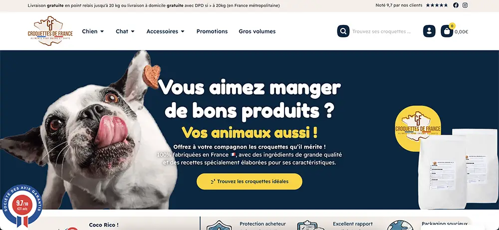 La capture d'écran du site Croquettes de France