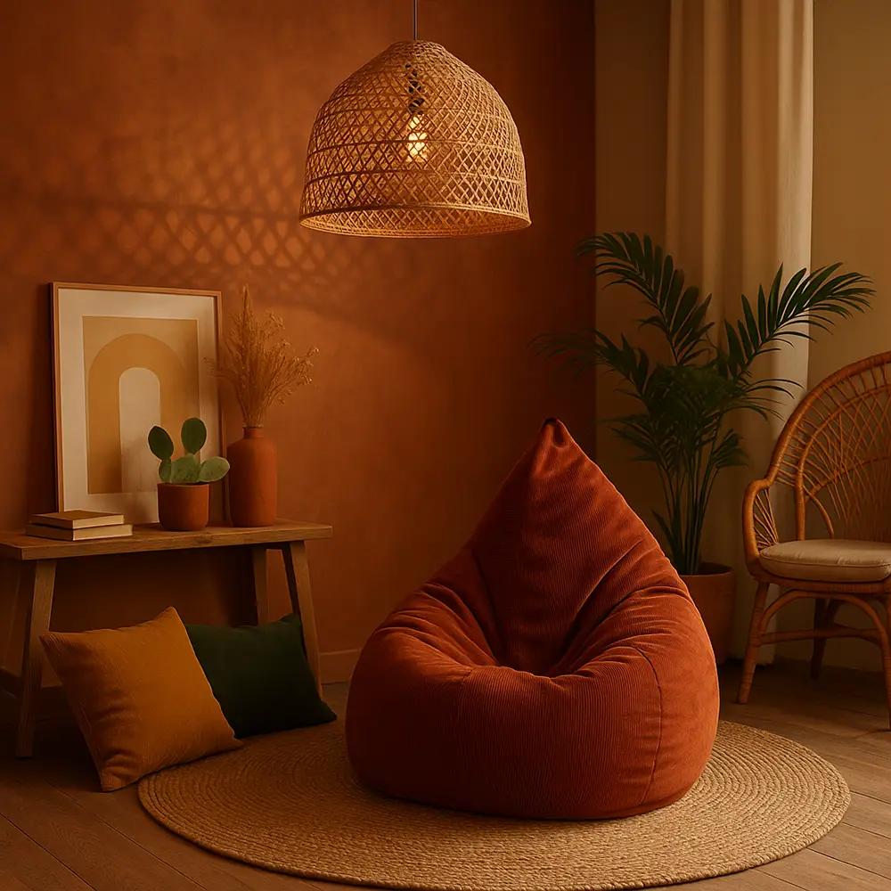 pouf et suspension bohème chic