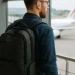 voyageur à l'aéroport avec un sac à dos