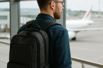voyageur à l'aéroport avec un sac à dos