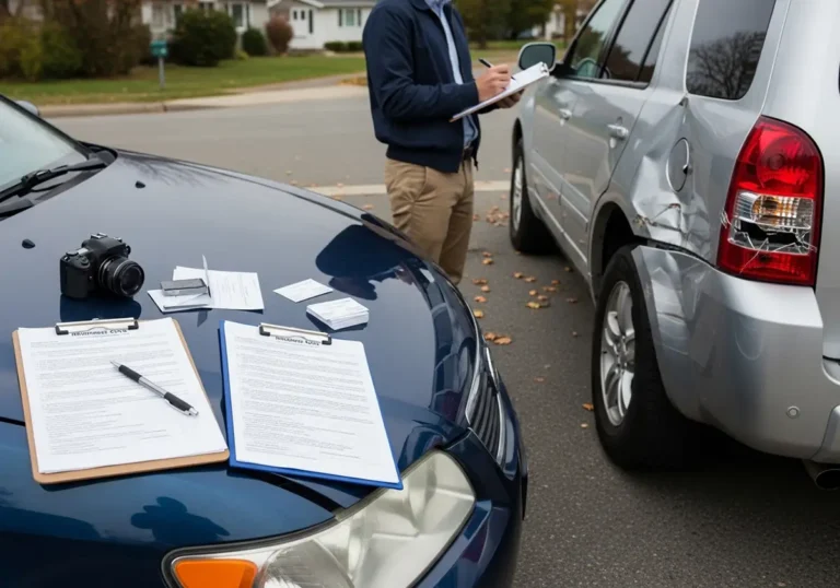 Homme remplissant un constat suite à un accident automobile