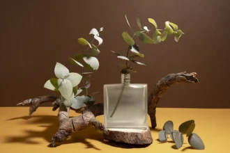 plante aromatique dans un flacon de parfum de luxe en guise de vase