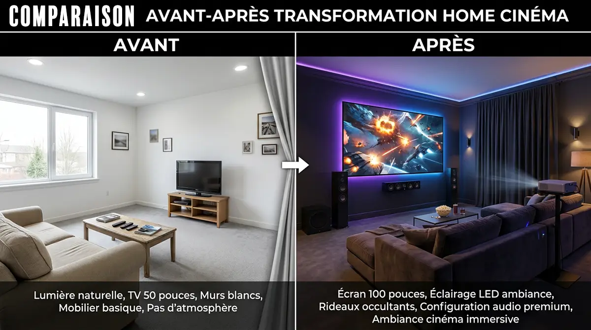 Transformation et comparaison avant après home cinéma