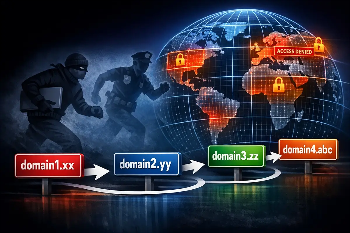 Illustration expliquant le changement fréquent d’adresse de Purstream face aux blocages des fournisseurs d’accès et aux décisions de déréférencement.