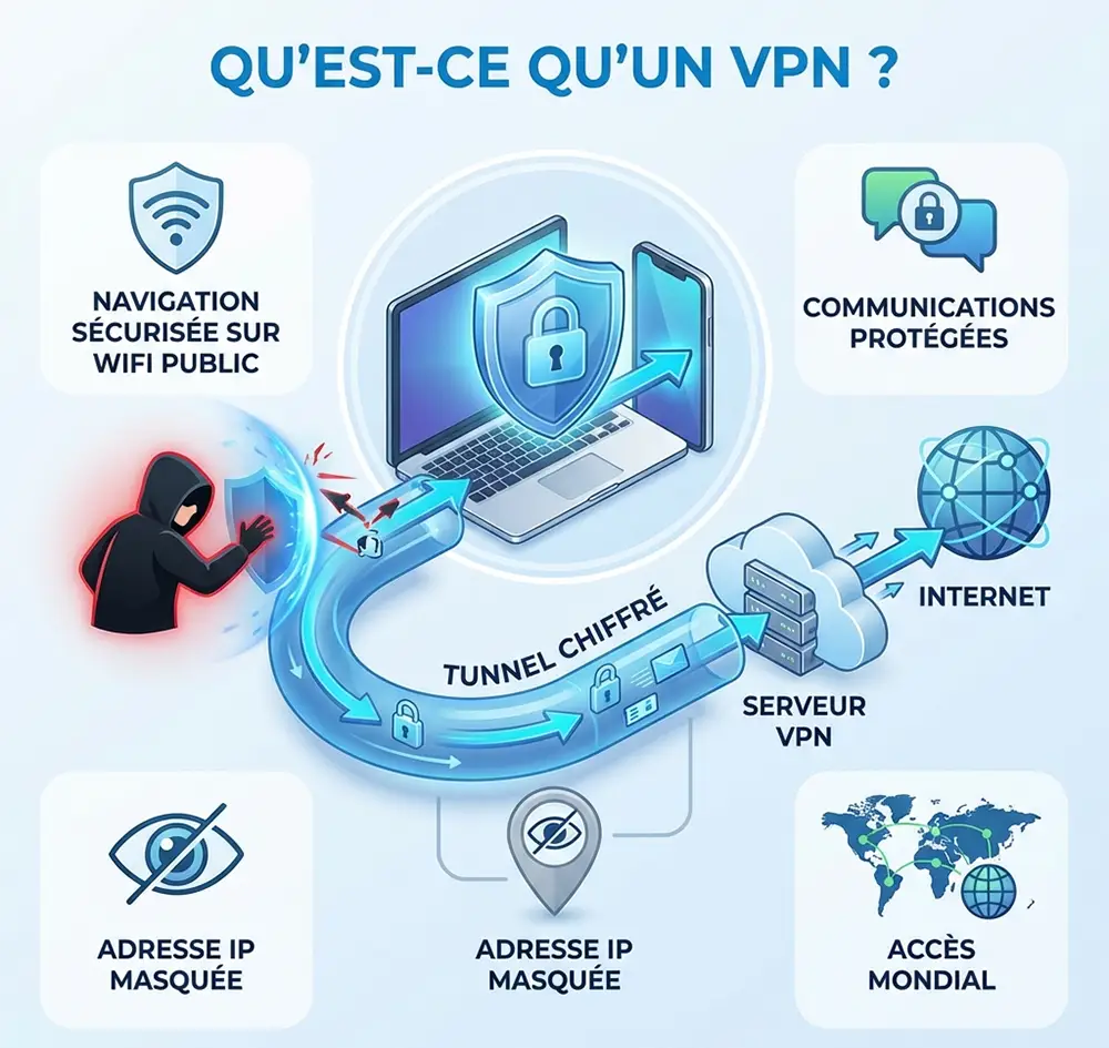 Infographie explicative du fonctionnement d'un VPN