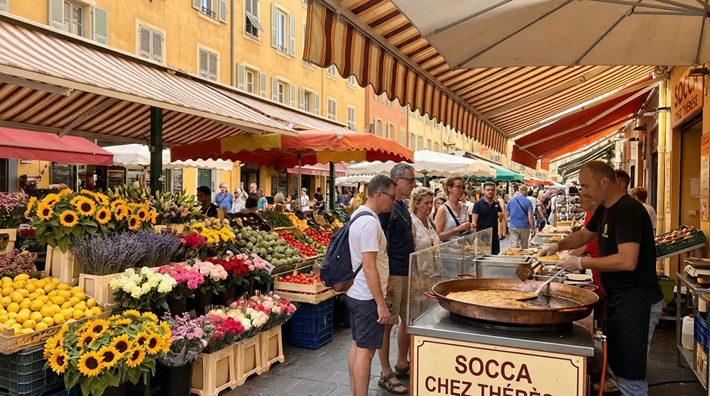 Étals colorés du marché aux fleurs du Cours Saleya dans le Vieux-Nice