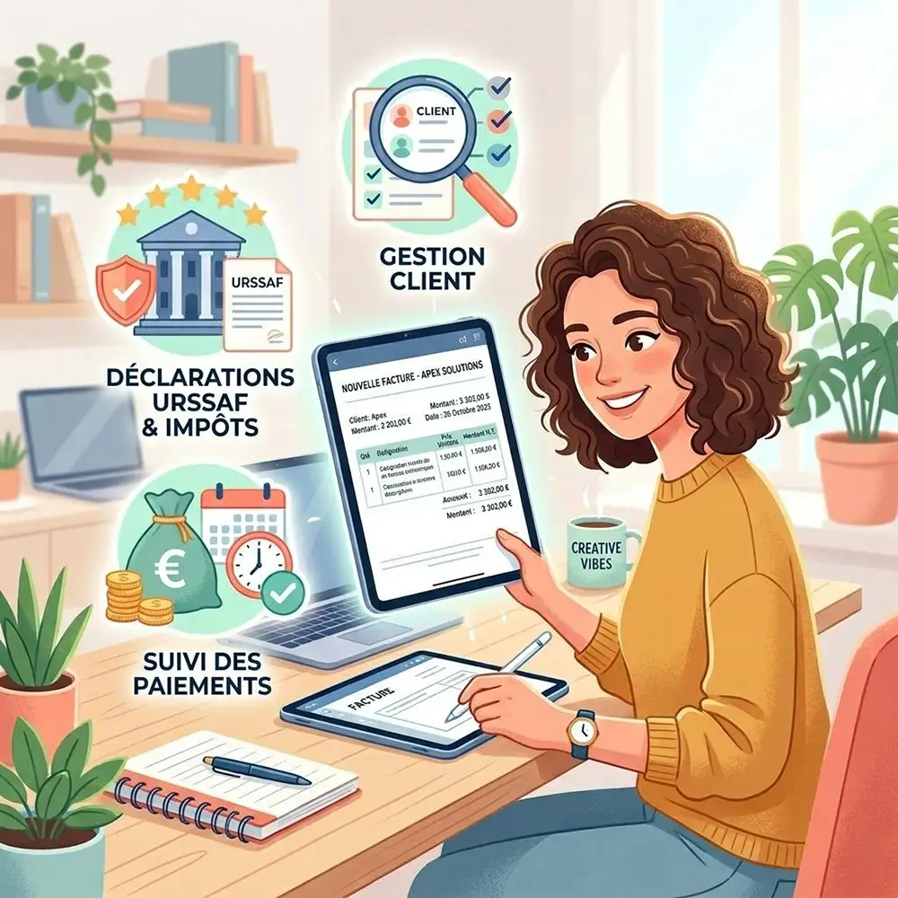 Freelance utilisant le logiciel Abby pour gérer sa facturation et ses déclarations URSSAF
