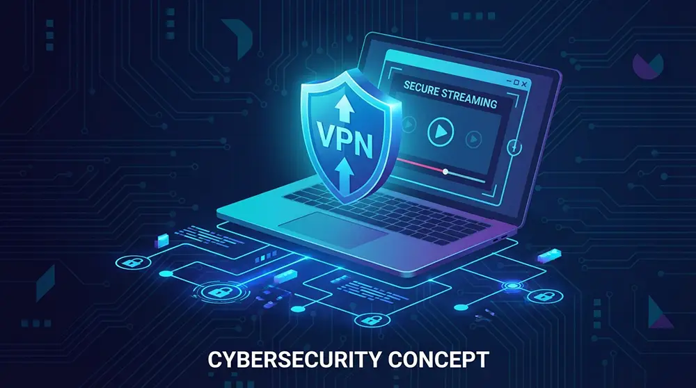 Illustration d'un VPN actif sur un ordinateur permettant d'accéder au site de streaming Moiflix en contournant les blocages FAI