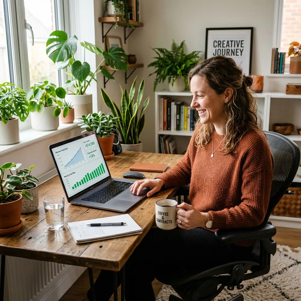 Auto-entrepreneur consultant le suivi de trésorerie et les graphiques financiers sur son logiciel