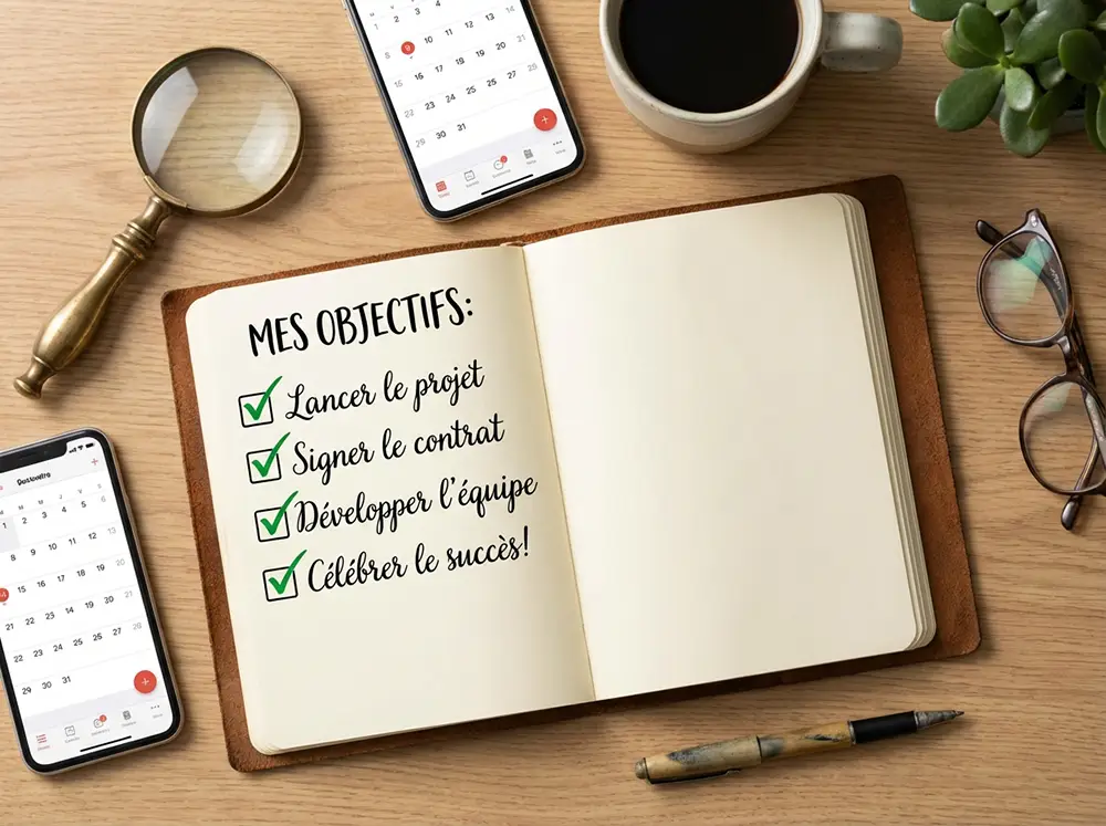 Carnet avec checklist complète et cochée représentant toutes les étapes de création d'une micro-entreprise en 2026