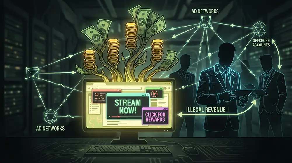 Illustration du modèle économique des sites de streaming illégaux basé sur la publicité