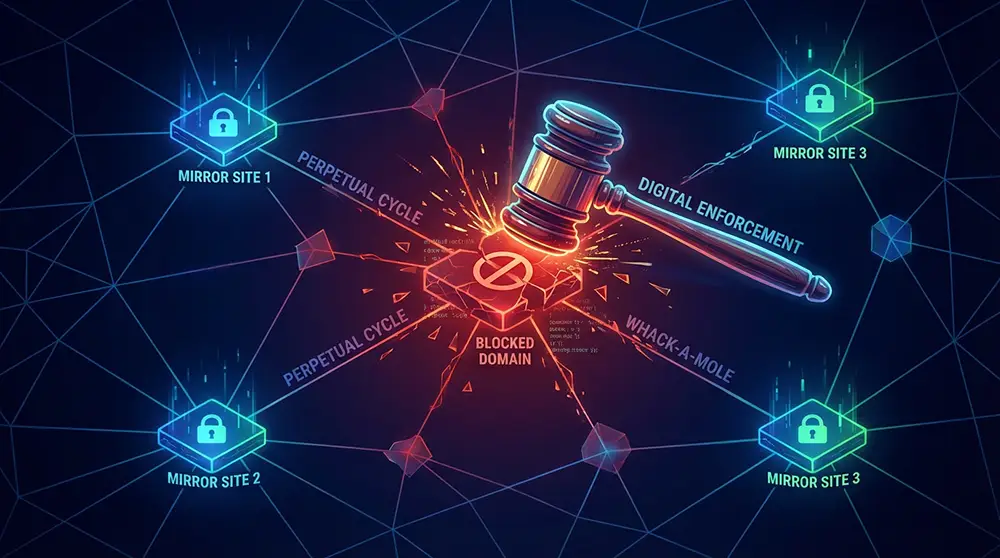 Illustration du mécanisme de sites miroirs utilisé par Diparaz pour contourner les blocages ARCOM