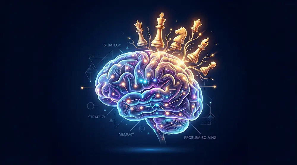 Illustration des bienfaits cognitifs du jeu d'échecs sur le cerveau humain
