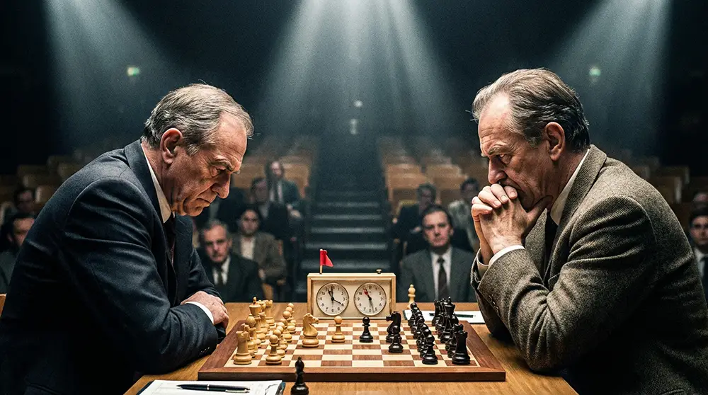 Deux joueurs d'échecs professionnels en compétition lors d'un tournoi