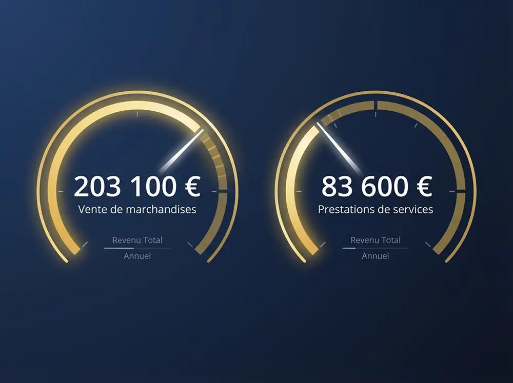 Infographie des nouveaux plafonds de chiffre d'affaires de la micro-entreprise pour 2026 : 203 100 € vente et 83 600 € services