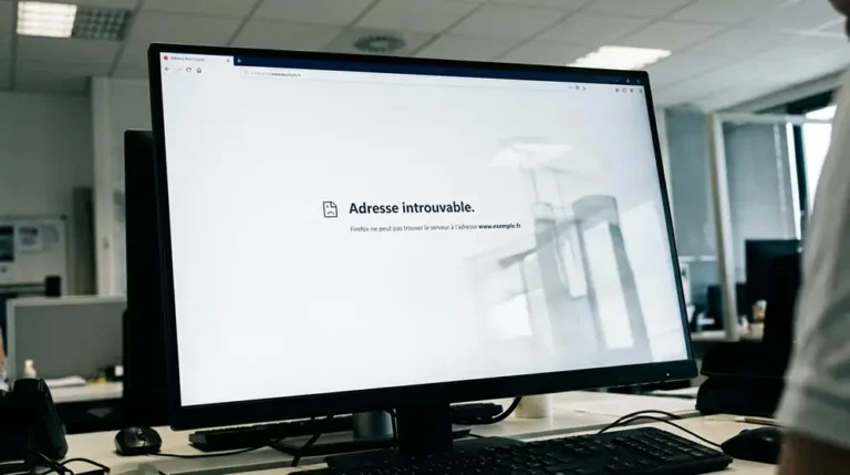 Écran d'ordinateur affichant un message d'erreur DNS suite au blocage de Purstream par les FAI français