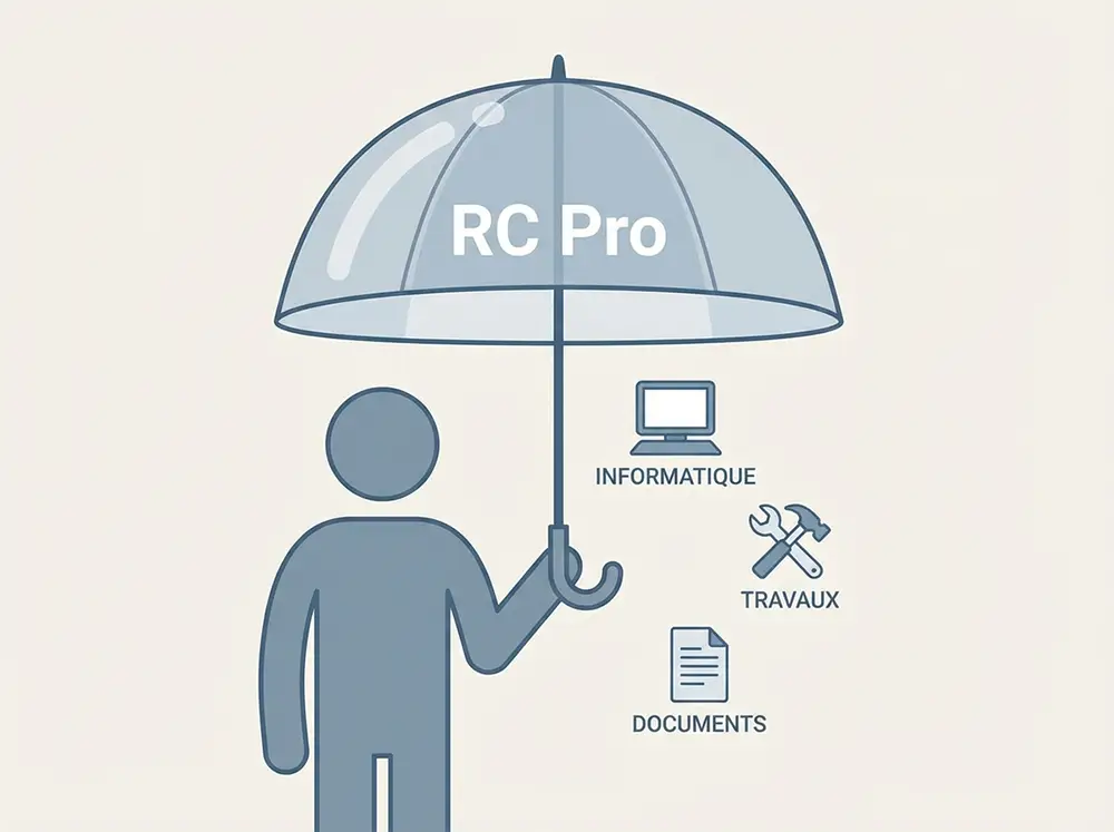 Illustration d'un micro-entrepreneur protégé par une RC Pro représentant l'assurance responsabilité civile professionnelle obligatoire