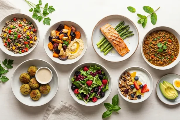 Huit bols de repas minceur colorés vus du dessus pour perdre du poids