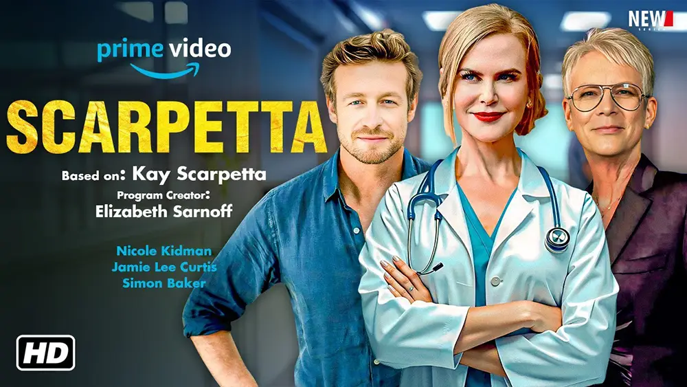 Nicole Kidman en blouse blanche dans une salle d'autopsie stylisée pour la série Scarpetta sur Prime Video