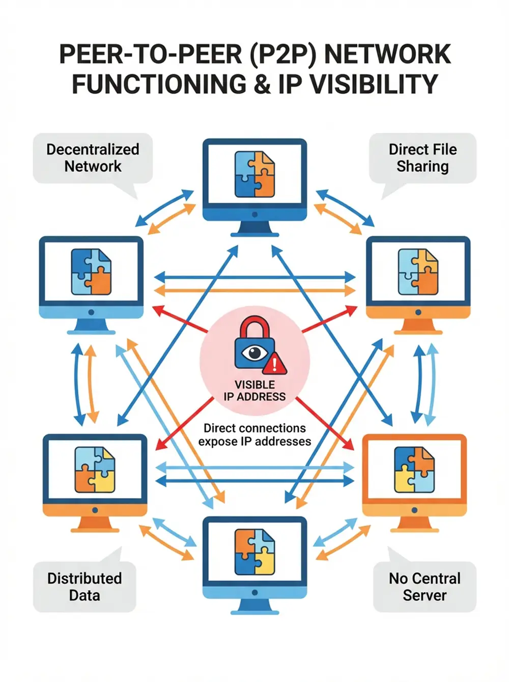 Schéma du réseau pair à pair avec adresse IP mise en évidence en rouge