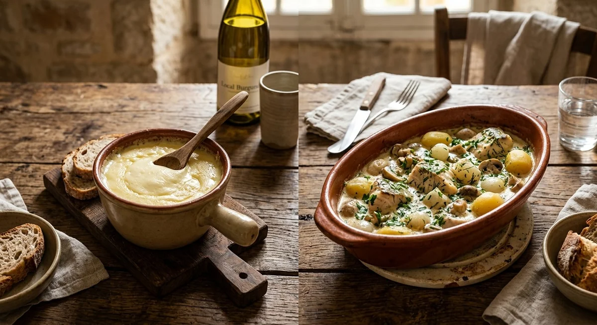 Cancoillotte et pochouse, spécialités culinaires méconnues du Grand Est Fromage fondu cancoillotte de Franche-Comté et pochouse de Bourgogne côte à côte