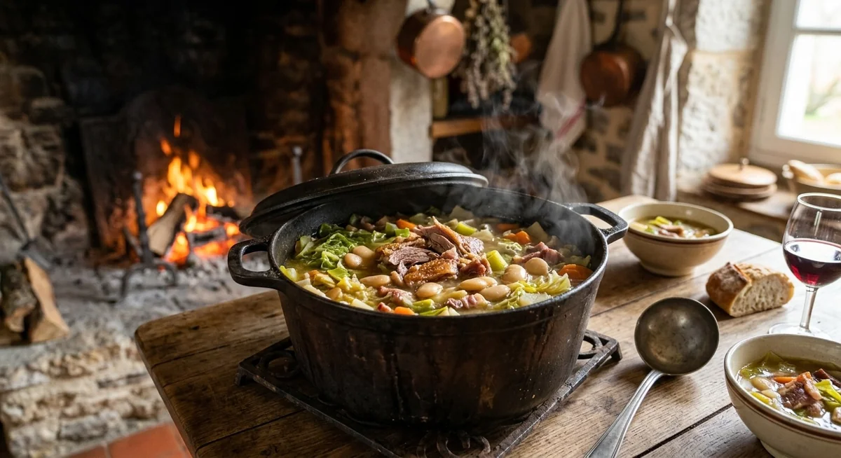 Garbure béarnaise, soupe paysanne méconnue du Sud-Ouest Marmite de garbure béarnaise avec chou, haricots tarbais et confit de canard