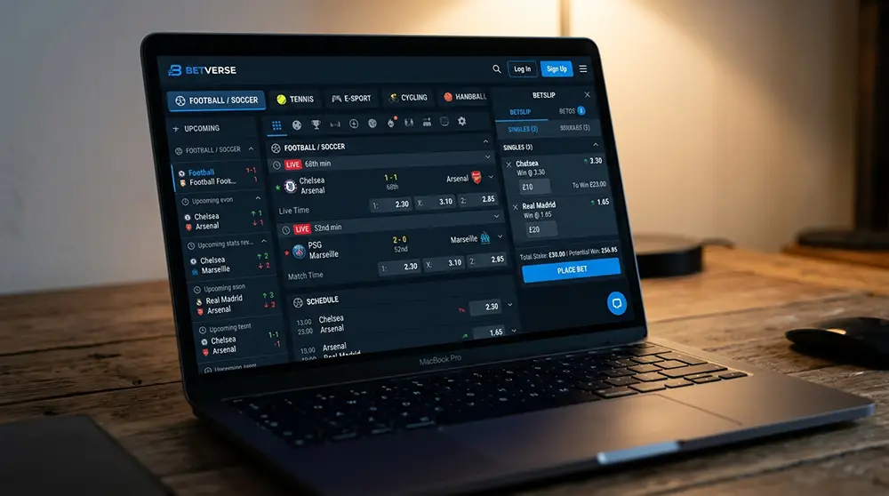 Écran d'un site de paris sportifs avec onglets tennis, esport, handball et cyclisme