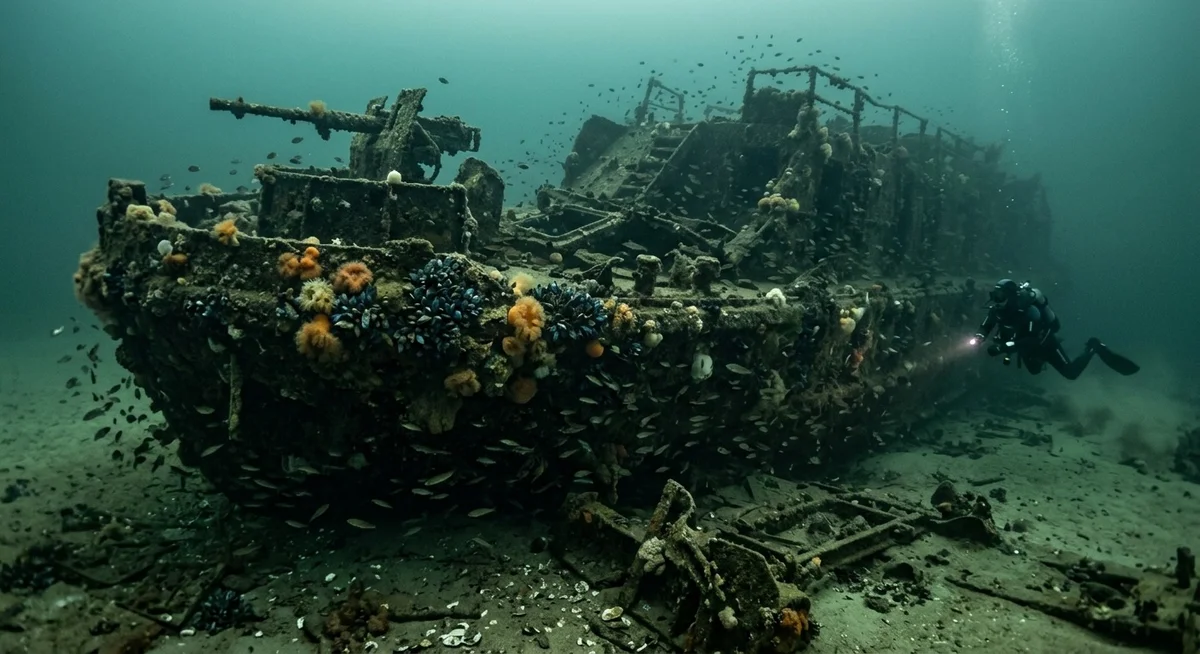 Plongée sur épaves en Normandie – Manche Épave de la Seconde Guerre mondiale sur les fonds de la Manche en Normandie