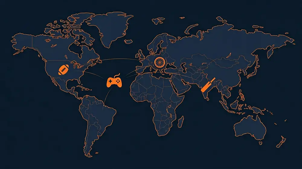 Carte du monde illustrant les sports disponibles pour parier selon les continents