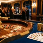 Interface élégante du casino Bet Riviera avec roulette, cartes et jetons