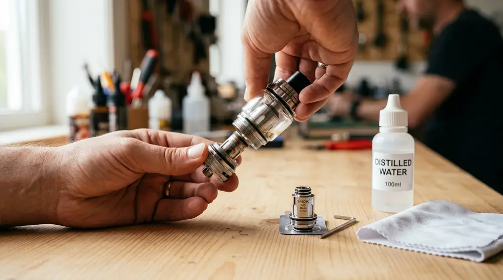 Nettoyage et entretien d'un clearomiseur de cigarette électronique avec résistance neuve