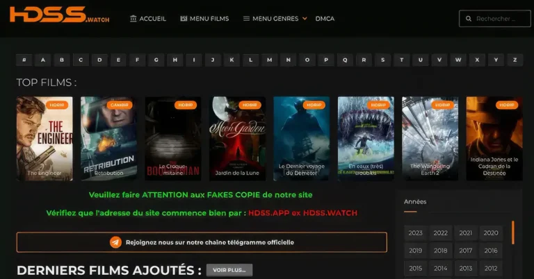 Capture d'écran du site de streaming HDS stream
