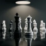 Échiquier moderne avec pièces noires et blanches sur fond sombre