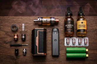 Ensemble de matériel cigarette électronique : mod, pod, clearomiseur, résistances et e-liquides