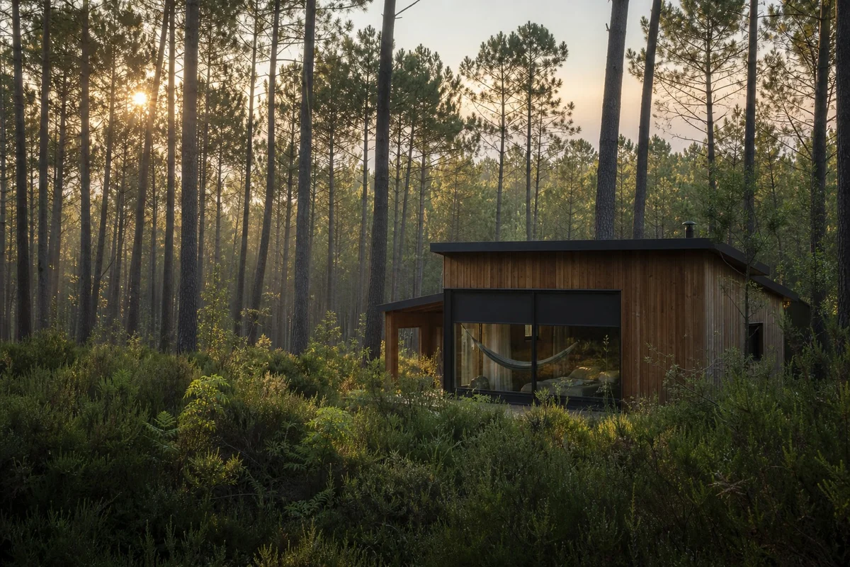 Sleep tourism en pleine nature : lodge silencieux dans les Landes Écolodge isolé en forêt dans les Landes de France pour un séjour sleep tourism au calme absolu