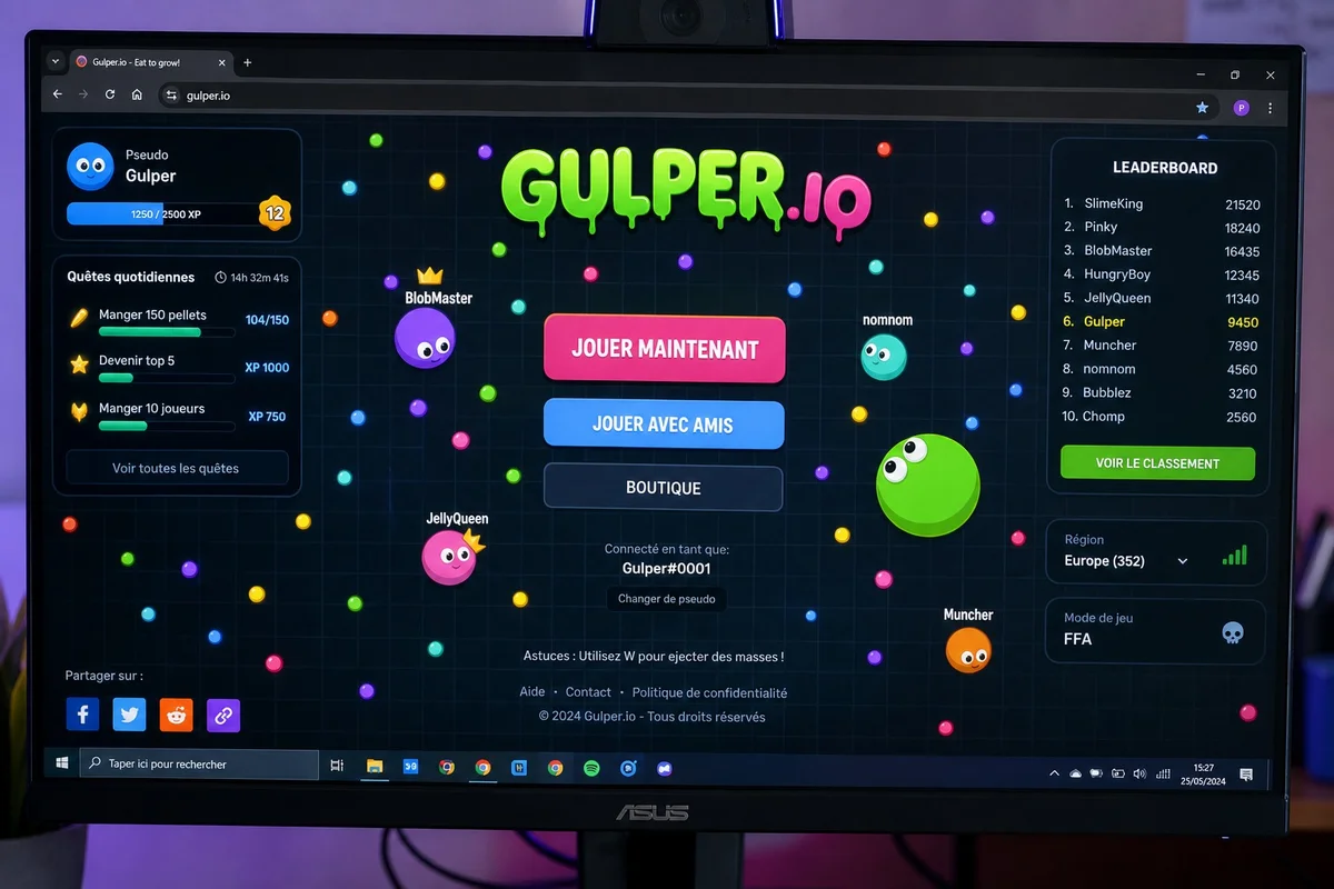Jeu multijoueur io gratuit dans le navigateur Interface d'un jeu io multijoueur gratuit jouable dans le navigateur sans compte