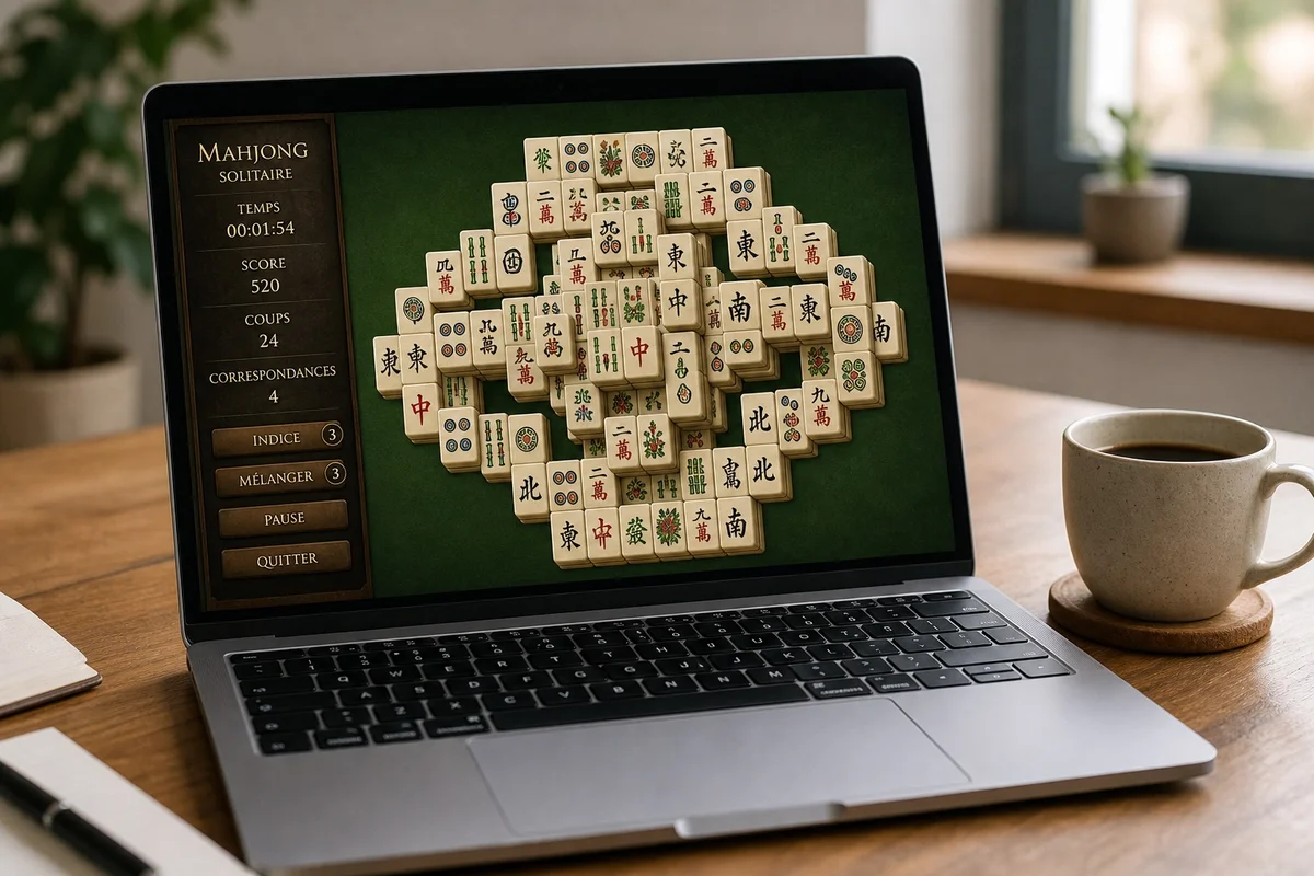 Jeu de mahjong solitaire gratuit en ligne Plateau de mahjong solitaire affiché sur écran d'ordinateur portable