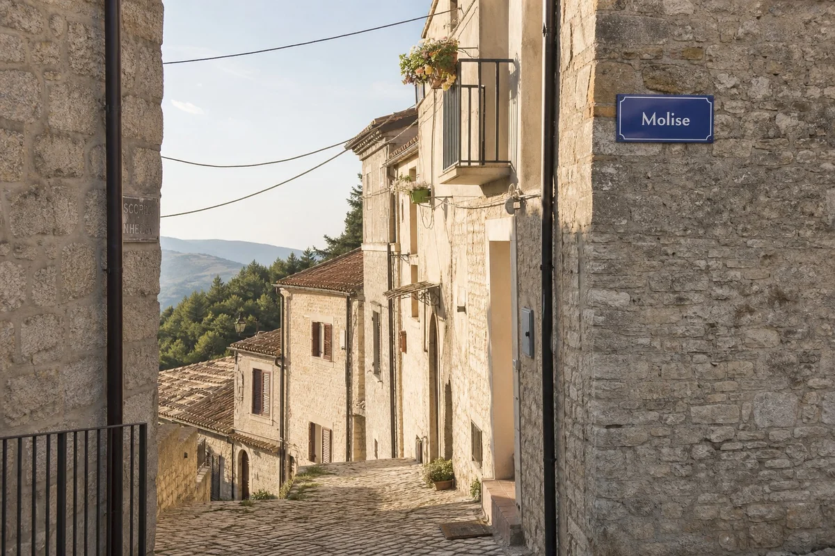 Village typique du Molise, région la moins visitée d'Italie Ruelle et village en pierre du Molise, région authentique pour voyager en Italie sans foule