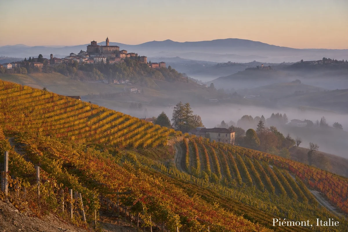 Vignobles et villages du Piémont autour d'Alba Collines viticoles du Piémont en Italie, destination calme pour un voyage authentique