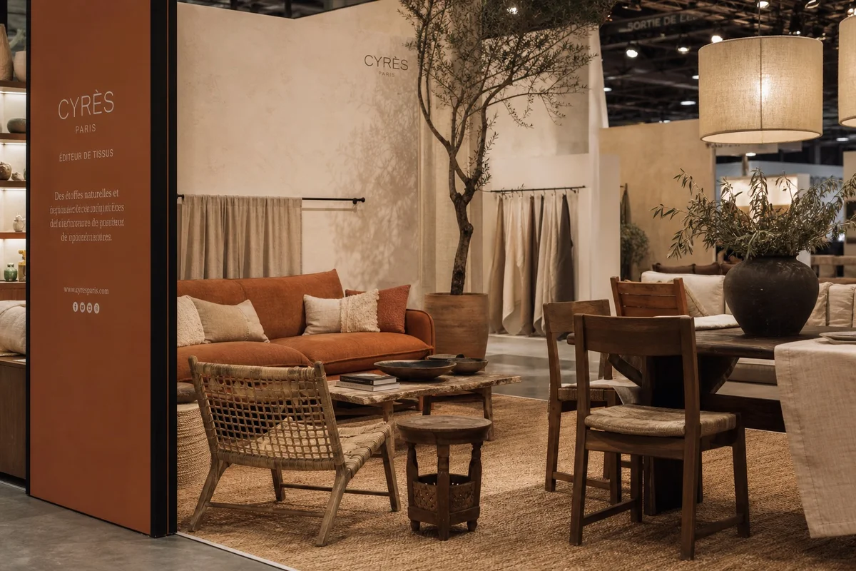 Tendances déco 2026 salon maison jardin Rennes Stand de décoration intérieure avec matériaux naturels et teintes terreuses au salon de Rennes