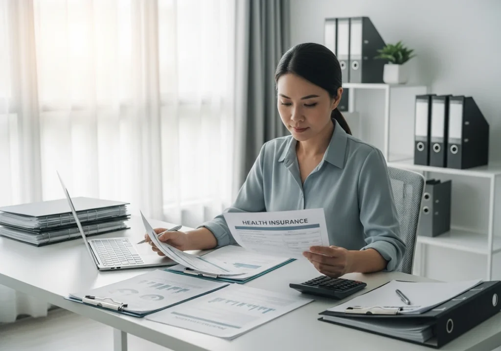 Femme regardant ses dépenses de santé et analysant une assurance santé